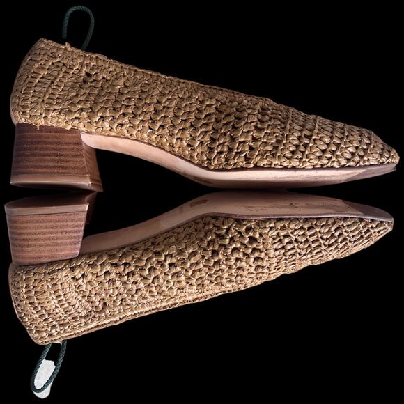 MIISTA Noa Women's Size 41 US 9-9.5 Woven Raffia Pump Stacked Heel Square Toe - Picture 9 of 12
